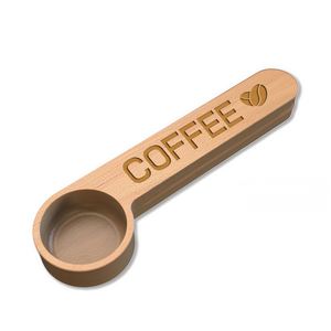Personalized <b>Wooden</b> Coffee Scoop and Bag Clip, Custom Engraved Beech Wood Measuring Spoon, 2-in-1 Coffee Bean Sealer <b>Clamp</b> - Product Image 1
