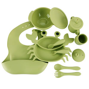 Conjunto de Alimentação de Silicone para Bebês por Atacado com Prato de Caranguejo com Divisórias, Tigela, Babador e Talheres, Louça Infantil Livre de BPA - Product Image 1