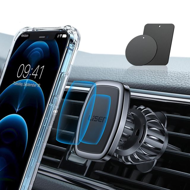 LISEN Universal Car Mobile Holder with 6 Strong Magnets Upgraded Hook Clip for iPhone Samsung Galaxy S25 Air Vent Mount Auto