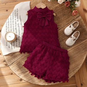 Completo Estivo 2026 per Bambine, Stile Lusso Francese, <span class=keywords><strong>Elegante</strong></span> Design a Rete Ondulata, Set Due Pezzi alla Moda, <span class=keywords><strong>Abbigliamento</strong></span> per Bambine 4-8 Anni - Product Image 1
