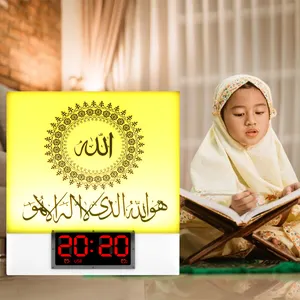 Azan-reloj digital con reproductor de Corán, lámpara de altavoz led, altavoz de audio electrónico islámico decorativo, biue islámica, luces dentadas