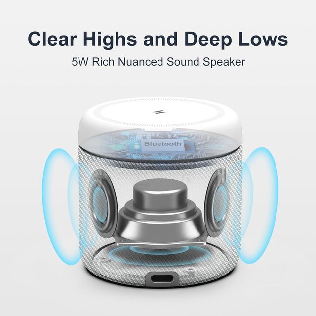 15W Portable Wireless 5.3 Charging Station Speaker RGB LED Lighting Magnetic Phone Stand Hi-Fi Sound 30-Level Volume Battery