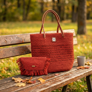 Sac fourre-tout pliable en paille tressée rouge fait main avec deux poignées et doublure en polyester à pompons, sac de plage et de voyage pour femme - Product Image 5