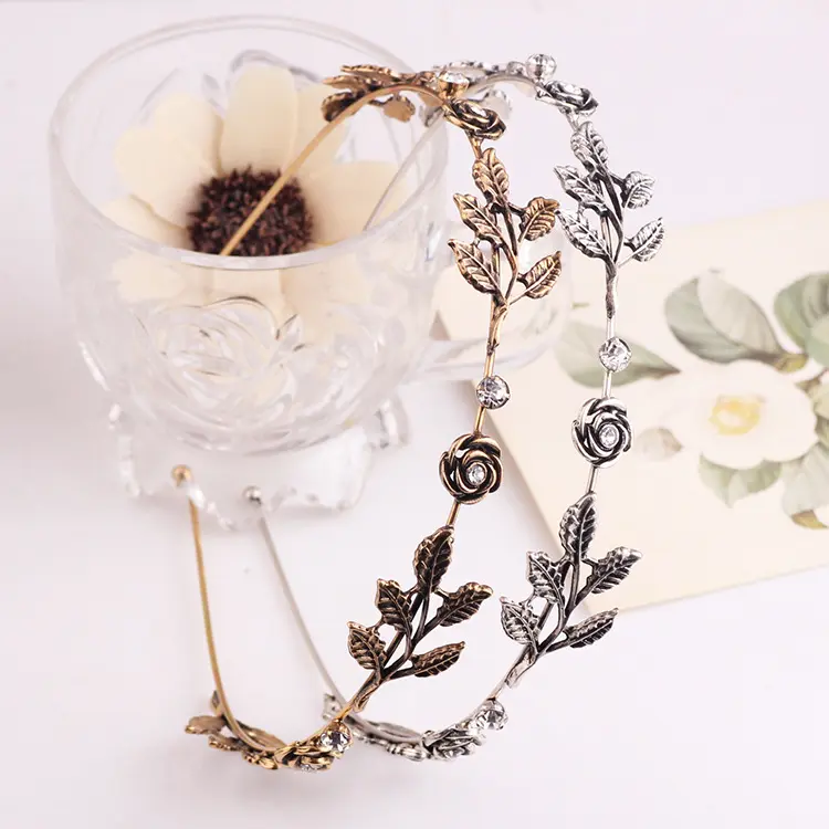 Vintage electroplated leaf crystal headband Leaf headband alloy hair clip five leaf son sen female hair accessories