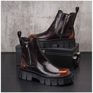 New High Top Black Casual <b>Shoes</b> for Outdoor Short Boots, Men's Thick Soled <b>Height</b> <b>Increasing</b> Motorcycle <b>Shoes</b> - Product Image 4