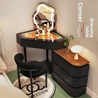 Nouvelle table de maquillage d'angle éclairée en bois massif, style minimaliste moderne, avec tiroirs intégrés, forme triangulaire, pour chambre, hôtel, salon 2024