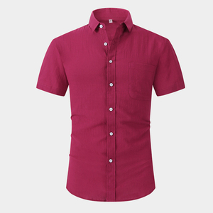 Chemise décontractée à manches courtes pour homme, couleur unie, col rabattu, tissu popeline respirant, vêtements d'été - Product Image 6