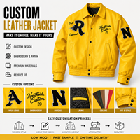 Blouson Teddy Universitaire Personnalisé pour Homme en Broderie Chenille, Cuir Véritable Imperméable, Style Streetwear