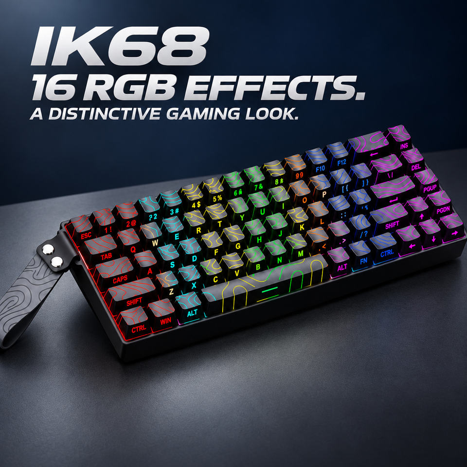 68 Key Wired Mechanical Gaming Keyboard with RGB Double Shot PBT Side ...