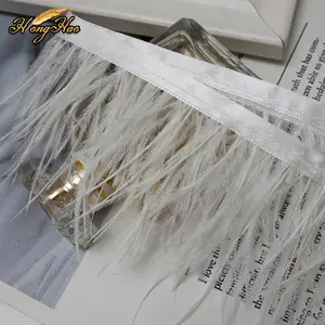 Wholesale 8-15 cm White Dyed Ostrich Feathers with Lace Trim for Haute Couture Dance Wear Wedding Dresses