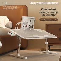 Escritorio Plegable Ajustable de Madera Color Nogal Gris con Refrigeración USB, Mesa Portátil para Laptop para Dormitorios, Escritorio para Niños