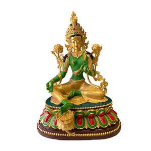 Gran Moneda de Latón Fundido Pintada a Mano, Adorno Artesanal Budista Tibetano del Dios de la Riqueza Verde Amarillo, Estilo Animal de Buda Tara Blanca - Product Image 5