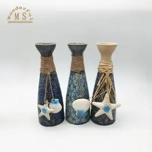 Vase à fleurs en céramique bleu océan, vase de fleurs de luxe en porcelaine avec étoile, pièces décoratives de maison pour salon, vente en gros, collection 2020