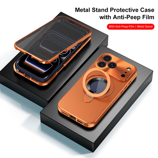 Anti Peeping Full Cover Case With Glass Camera Metal Frame Protector for iPhone 15 17 Shockproof Waterproof Privacy Phone Case