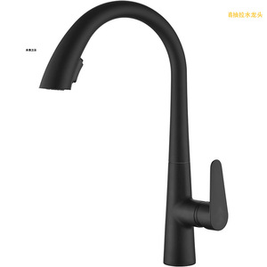 Robinet de cuisine Swan Pull en acier inoxydable 304, finition noir mat brossé, eau chaude et froide, universel, rotatif - Product Image 5