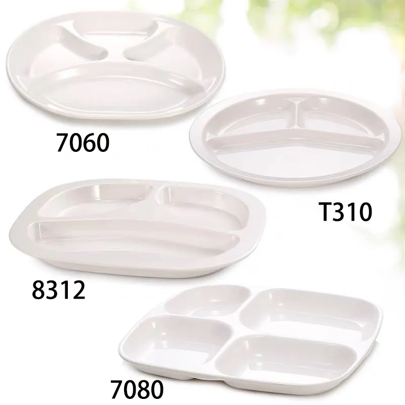 Unbreakable divided fast food tray melamine lunch plate school canteen 3/4/5/6 compartment dish plastic plates