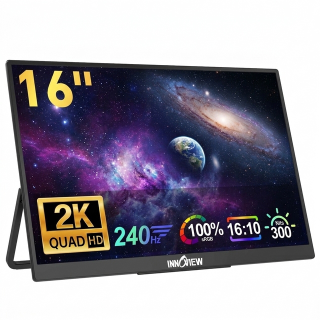 Black 16 Inch Portable IPS Display 2560X1600 1000:1 Contrast Ratio 178 Viewing Angle With Eye Care for Business Entertainment