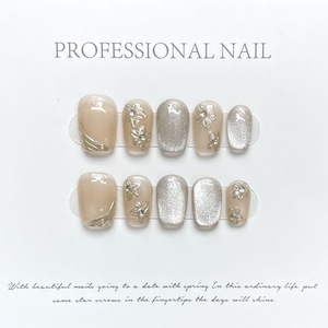 Diseño # 401 <span class=keywords><strong>Uñas</strong></span> Postizas Extra Cortas Tipo Ataúd, Premium, <span class=keywords><strong>con</strong></span> Diseño <span class=keywords><strong>de</strong></span> Ojo <span class=keywords><strong>de</strong></span> Gato, Lámina Dorada, Florales, Elegantes, Acrílicas, Hechas a Mano - Product Image 5