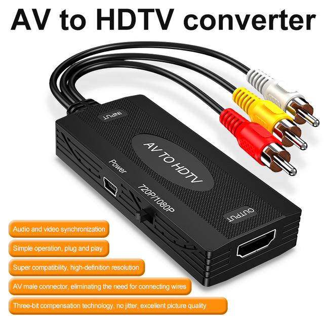 AV to HDTV Converter 1080P RCA CVBS Composite Audio Video Adapter AV Cable for VCR DVD Old Game Consoles to HDTV Monitor