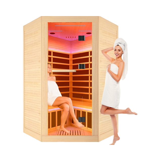 Corner Sauna for 2-3 Person Far Infrared Saunas Room Home Canadian Hemlock Indoor 2180W Low-EMF Dry Saunas with 7 Color Therapy