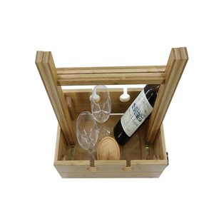 Cross-border bamboo <b>portable</b> <b>picnic</b> wine <b>table</b>, convertible storage wooden basket, outdoor bamboo and wood folding wine rack, - Product Image 2