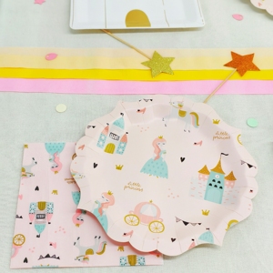 <span class=keywords><strong>Princesse</strong></span> château filles fête d'anniversaire fournitures rose or <span class=keywords><strong>jetable</strong></span> fête vaisselle vaisselle gobelets en papier serviettes assiettes - Product Image 3