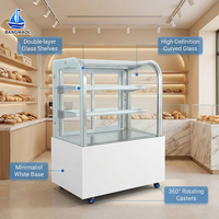 Vitrine à desserts en verre courbé sur mesure, base blanche, vitrine réfrigérée pour pâtisserie, boulangerie, café, hôtel