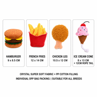 Lot de jouets en peluche pour chiens et chats, en forme de fast-food (hamburger, frites, cuisse de poulet, crème glacée), mignons, doux, à mâcher et qui couinent, vente en gros