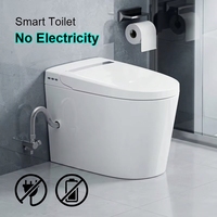 WC intelligent sans électricité avec chasse d'eau à capteur au pied, double lavage, évacuation en S, fixation au sol, réservoir encastré