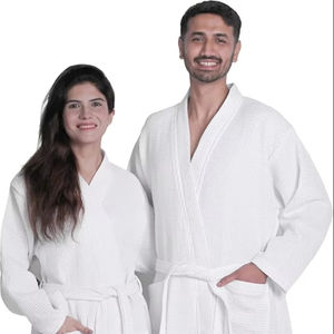 Albornoz de Waffle Blanco Unisex (1 Pieza) Lujoso Cierre de Cordón Ligero Estilo Romántico ODM 100% Bata de <span class=keywords><strong>Ducha</strong></span> de Algodón - Product Image 1