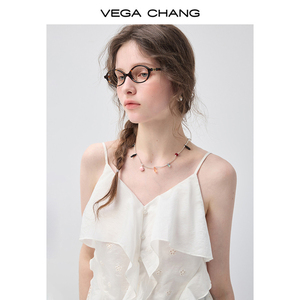 VEGA CHANG Top a Canotta Bianco con Ricamo a Occhiello e Volant per Donna, Scollo a V, <span class=keywords><strong>Senza</strong></span> <span class=keywords><strong>Maniche</strong></span>, con Bordo in Pizzo, <span class=keywords><strong>Blusa</strong></span> Casual, Ingrosso - Product Image 4