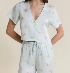 Conjunto de Pijamas de Manga Corta ODM de 2 Piezas, Ropa de Dormir Moderna para Mujer, Ropa de Casa de Lujo con Estampado de Satén Suave Similar <span class=keywords><strong>a</strong></span> la Seda - Product Image 1