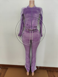 Nuovi Arrivi Abbigliamento Y2k, Tuta in Velluto a Righe con Logo Personalizzato per Donne, Giacca con Zip e Pantaloni Jogger, Set Due Pezzi da <span class=keywords><strong>Donna</strong></span> - Product Image 5