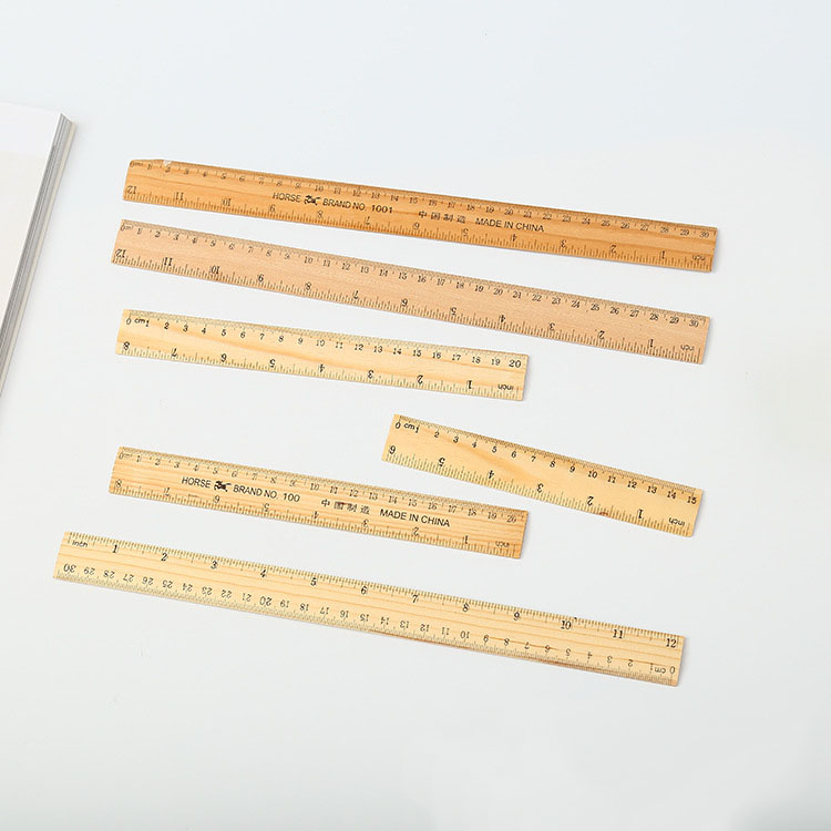 定制高品质6 8 12英寸直尺公制/英寸直尺精密双面测量木制直尺