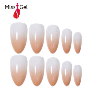 Lot de 32 faux ongles nude marron ombré à presser, longueur moyenne, forme amande, finition brillante, dégradé, en ABS souple, réutilisables, OEM ODM - Product Image 1