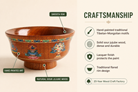 Bol en bois massif sans cadre en bois de jujube naturel de haute qualité, avec motifs ethniques colorés, idéal pour le thé au lait, la soupe au ghee et le vin.