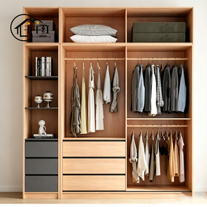 Armoire à portes coulissantes pour chambre à coucher, style moderne et simple, pour petit appartement, couleur bois naturel, <span class=keywords><strong>porte</strong></span> en verre, grand <span class=keywords><strong>placard</strong></span> - Product Image 6