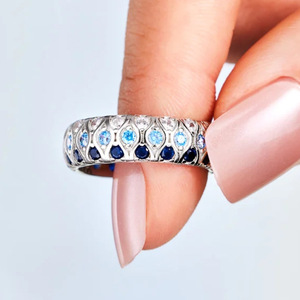 Anello ad arco con gemma blu per donna, gioiello creativo ed elegante per le dita - Product Image 3