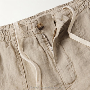Pantaloncini <span class=keywords><strong>da</strong></span> uomo personalizzati in lino <span class=keywords><strong>Bermuda</strong></span> traspirante a vita media stile Casual a gamba dritta con coulisse interna al ginocchio in tinta unita - Product Image 4