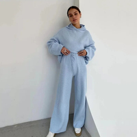 Vêtements de détente en cachemire personnalisés pour femmes tricoté côtelé 2 ensemble de deux pièces pull à capuche en tricot pantalon costume pour femmes