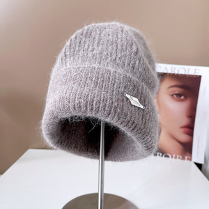Bonnets en Laine pour Femmes et Hommes, Bonnet d'Hiver Tricoté en Fourrure de <span class=keywords><strong>Lapin</strong></span> <span class=keywords><strong>Angora</strong></span>, Bonnets Chauds - Product Image 3