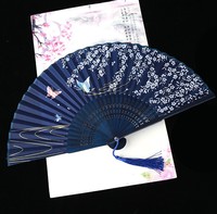 Éventail pliant vintage en soie, motif bambou chinois, artisanat japonais, cadeau, décoration d'intérieur, ornements, éventails à main pour fête et danse