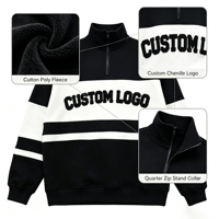 Sweatshirt Pria Warna Blok Kerah Berdiri dengan Bordir Chenille Custom, Pullover Bergaris Streetwear