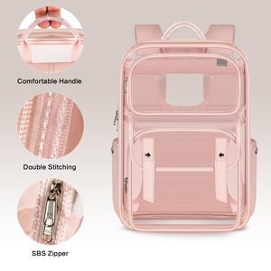 Rõ ràng Ba lô nhiệm vụ nặng nề lớn trong suốt Ba lô PVC xem qua bookbag cho đại học làm việc du lịch màu hồng rõ ràng Ba lô - Product Image 4