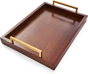 Modern Single-Tier Wooden Serving Tray Handles Classic Home Decor Couch Tray Kitchen Living Room Lacquer Food Serving