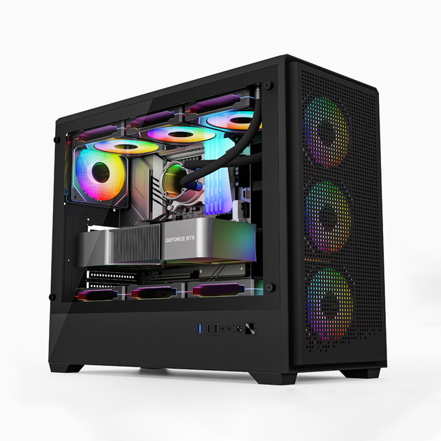 Wholesale Panoramic Tempered Glass mATX/ITX Gaming PC Case w/ 360mm Rad Support, Max GPU 430mm, USB 3.0, Airflow Cooling
