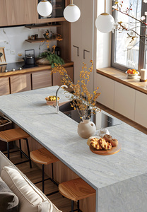 Bán Hàng Trực Tiếp Bền Nuôi Cấy Thạch Anh Nhà Bếp Countertop Calacatta Màu Xanh Màu Xám Hạt Nhân Tạo Đá Thạch Anh Cho Phòng Tắm Vanity - Product Image 6