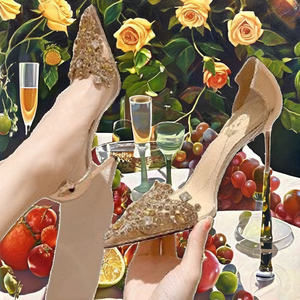 Nouvelles chaussures de mariée pour femmes, bout pointu, strass transparents, talons fins, escarpins à bride peu profonde - Product Image 2