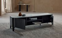 Meuble TV avec dessus en marbre et bois massif de chêne au design moderne, adapté à la maison, mobilier de salon, unité de divertissement TV
