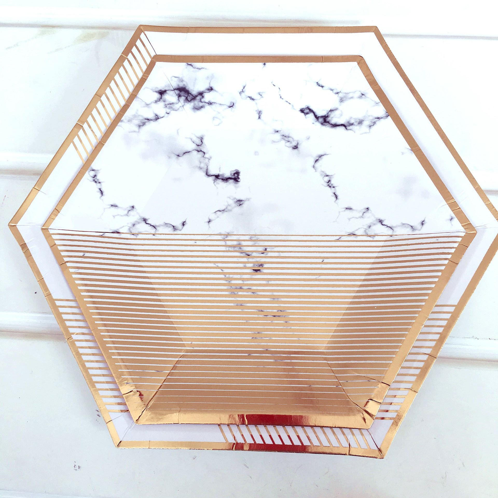 Plates-8pcs hexagonal de papier de marbre 8 " (22cm)